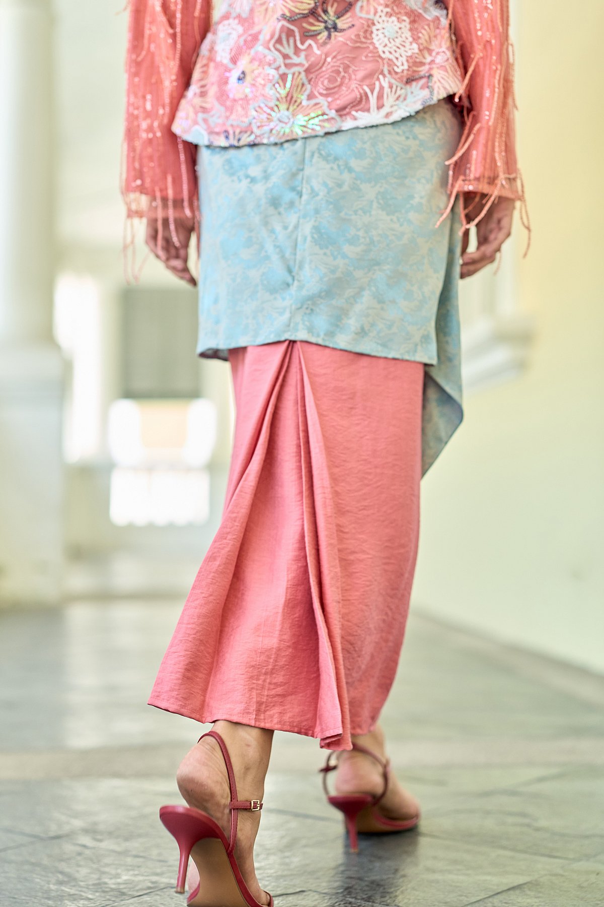 KENANGA KEBAYA IN SEQUIN EMBROIDERED CORAL