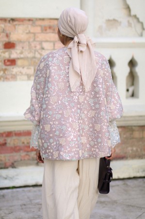AMAYA TOP IN FULL BEADED TAUPE