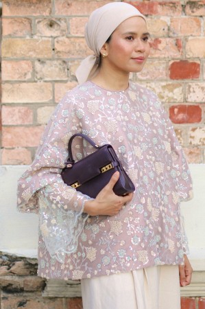 AMAYA TOP IN FULL BEADED TAUPE