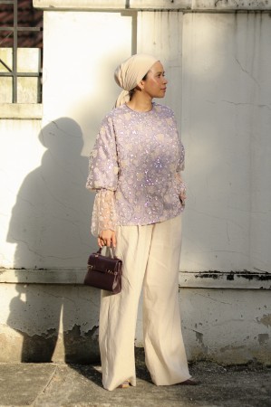 AMAYA TOP IN FULL BEADED LILAC