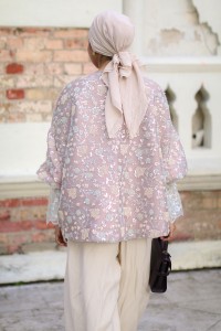 AMAYA TOP IN FULL BEADED TAUPE