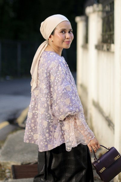 AMAYA TOP IN FULL BEADED LILAC