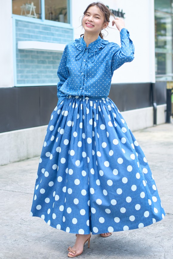 LÉA SKIRT IN BLUE DENIM POLKA